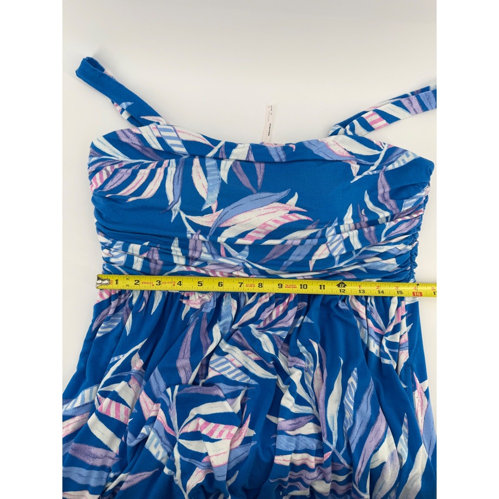 Soma Tank Dress XXL Blue Tropical Print Built In Bra Padded Sundress Stretch - Picture 7 of 8